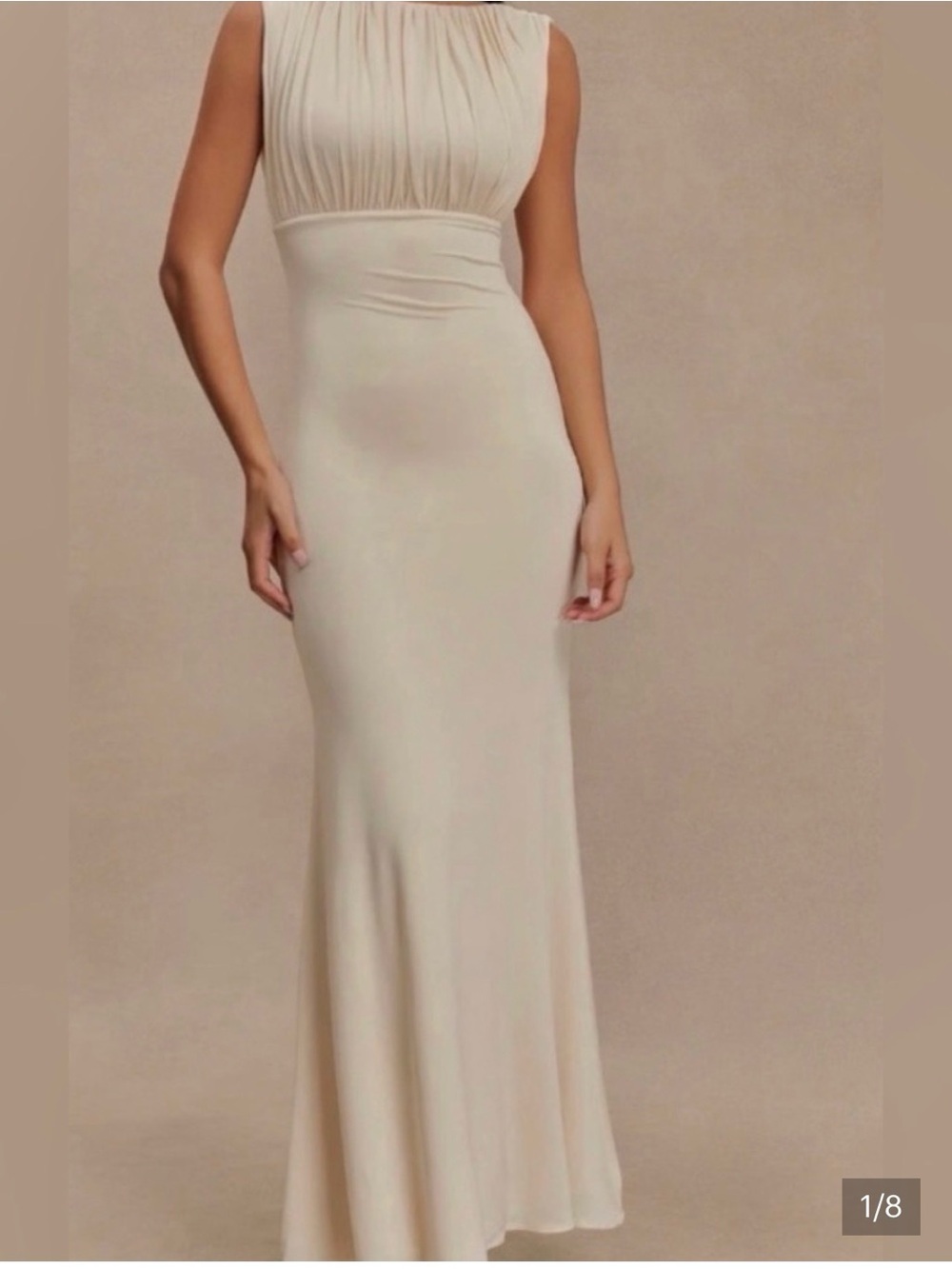 Meshki Cream Pleated Bodice Sleeveless Maxi Dress